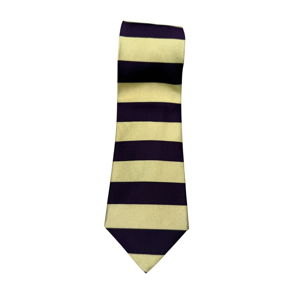 Brooks Brothers Makers Men Silk Tie Purple Gold Horizontal Striped Hand Made USA